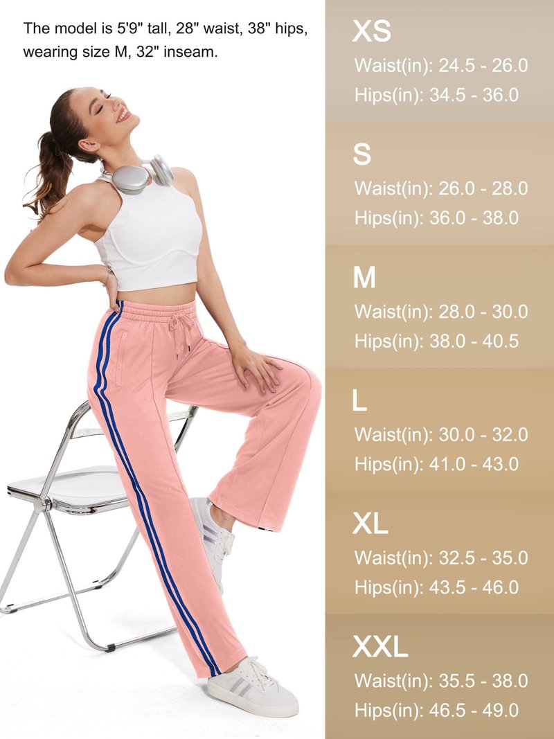 Tapata Tall Women's 34" Inseam Track Pants Elastic Waistband Y2K with Zipper Pockets Dance Studio Sweatpants, Pink, L