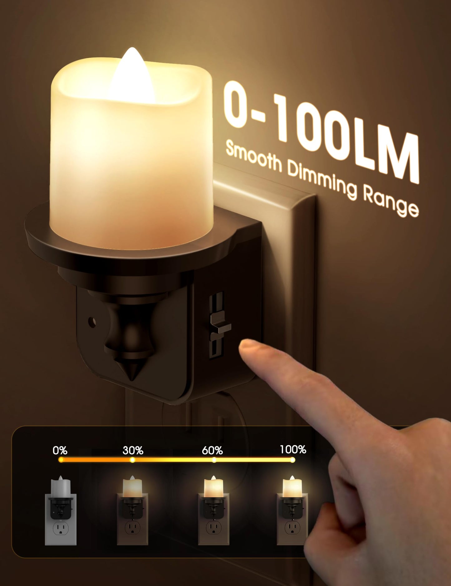Flameless Candle Night Light, Night Lights Plug into Wall 2 Pack, LED Candle Night Light with Light Sensor, 0-100LM Dimmable Nightlight Plug in, 3000K Soft White Nightlight for Kids Hallway Bathroom