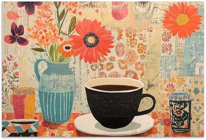 Yesad Vintage Coffee Art Print, Coffee Bar Décor Kitchen Art Canvas Wall Art Pictures Poster Prints Retro Décor Home Décor for Living Room Farmhouse Dining Room Wall Décor (Unframed,24”x16”, Coffee8)