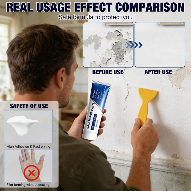 Drywall Repair Kit, 2 Pcs Spackle Wall Repair Kit, New Wall Crack Repair Paste, Wall Repair Paste Tube with Scraper/Sandpaper, Effective Repair of Scratches, Holes, Cracks and Wall Graffiti (2*250g)