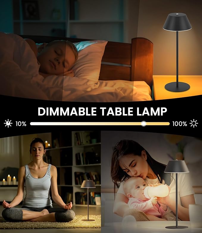 LOFTEK Cordless Table Lamps Set of 2, Rechargeable Table Lamp, Up to 55 Hrs Ultra-Long Battery Life, Eye-Friendly, Touch Dimming, Portable Wireless Ambient Lighting (Pure Black, 2 Pack)