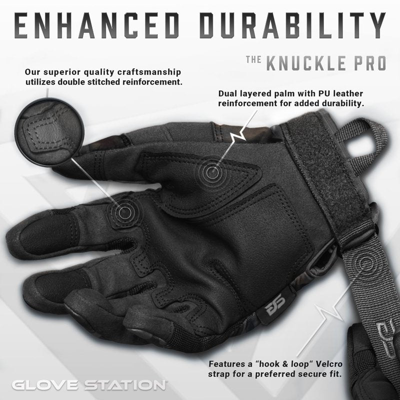 Glove Station Gloves for Men – Touchscreen Utility Gear with Hard Knuckle Protection Used in Motorcycle, Airsoft, & Outdoor Work Black Multicam XX-Large