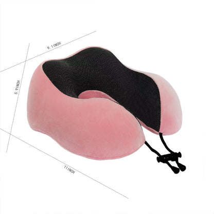 Memory Foam Travel Pillow, Neck Pillow with 360-Degree Head Support, Comfortable and Lightweight, Ideal for Sleeping on Airplane, Car, Train, Bus and Home Use, Comes with Storage Bag (Black)