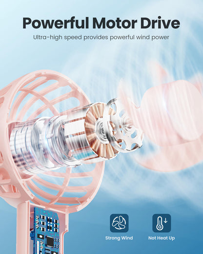 Gaiatop Mini Portable Fan, Small and Powerful, Cute Design 3 Speed Personal Handheld fan and Desktop with Base, Lightweight USB Rechargeable for Travel Lash Makeup Girl Women Summer Gift Pink