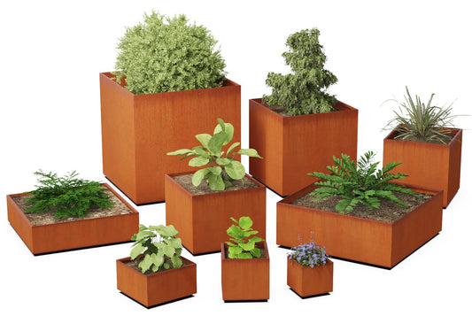 Plantercraft Customize Your Square Cube Corten Steel Planter Outdoor Garden Box Heavy Duty | Made in USA | Fully Assembled | Commercial Residential
