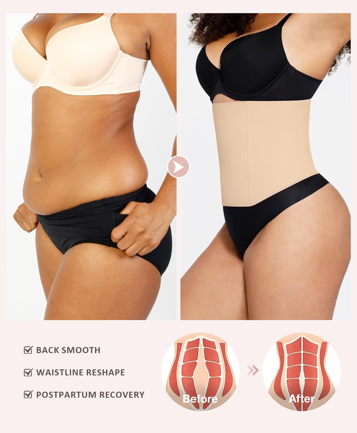 FeelinGirl Waist Cincher Postpartum Belly Wrap for Woman Moldeadoras De Cintura Y Abdomen Trimmer Tummy Tuck Nude S