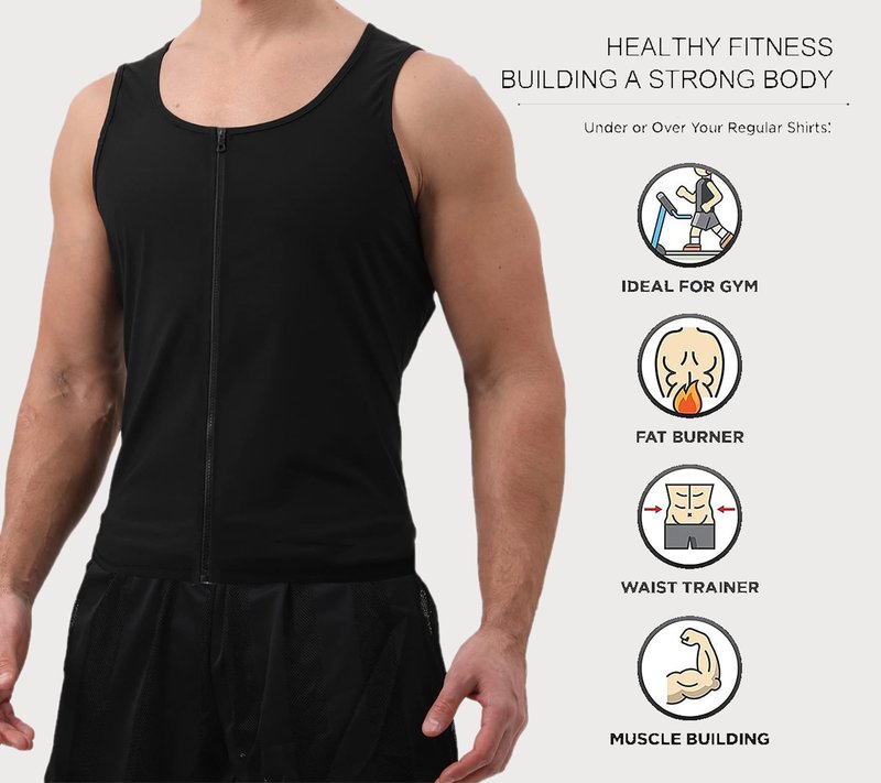 LELTLIMH Men's Sauna Vest Workout Sweat Suits Shirt Tank Top Waist Trainer for Men Compression Enhancing Gym Shapewear (Silvery, LXL)