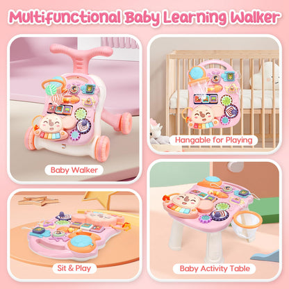 CUTE STONE Baby Walker for Girls, 2 in 1 Sit to Stand Learning Walker and Activity Center, Learning to Walk, Early Push Walking Toys for Toddler Infant…