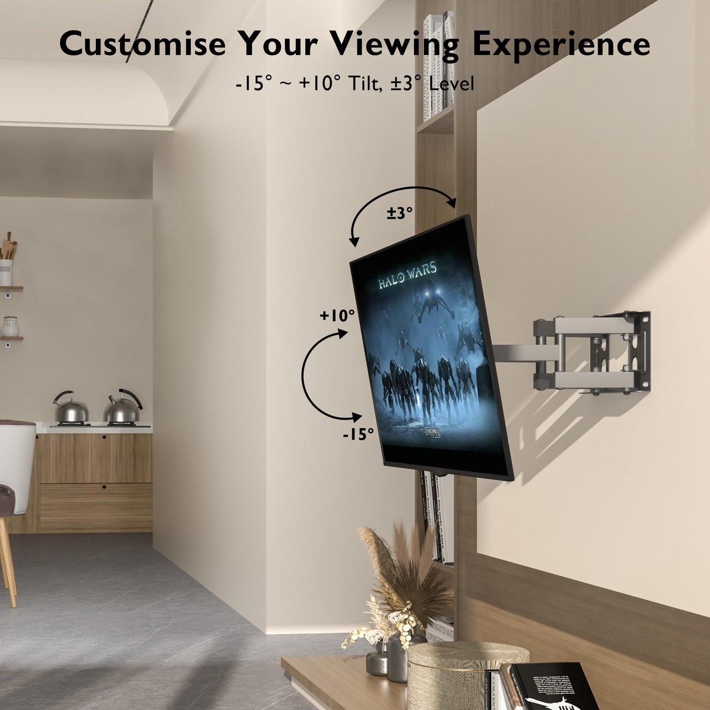 BONTEC TV Wall Mount for 23-70 Inch LED LCD, Swivels Tilts Extends Double Arm Full Motion TV Wall Bracket Holds up to 45kg, Includes HDMI Cable, Spirit Level, Max VESA 400x400mm