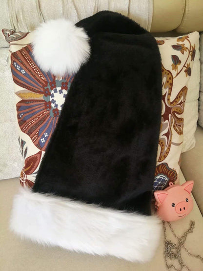 LKQBBSZ Black Santa Hat for Adults, Black & White Deluxe Adults Santa Hat for Black Christmas Theme New Year Festive Holiday Party Supplies