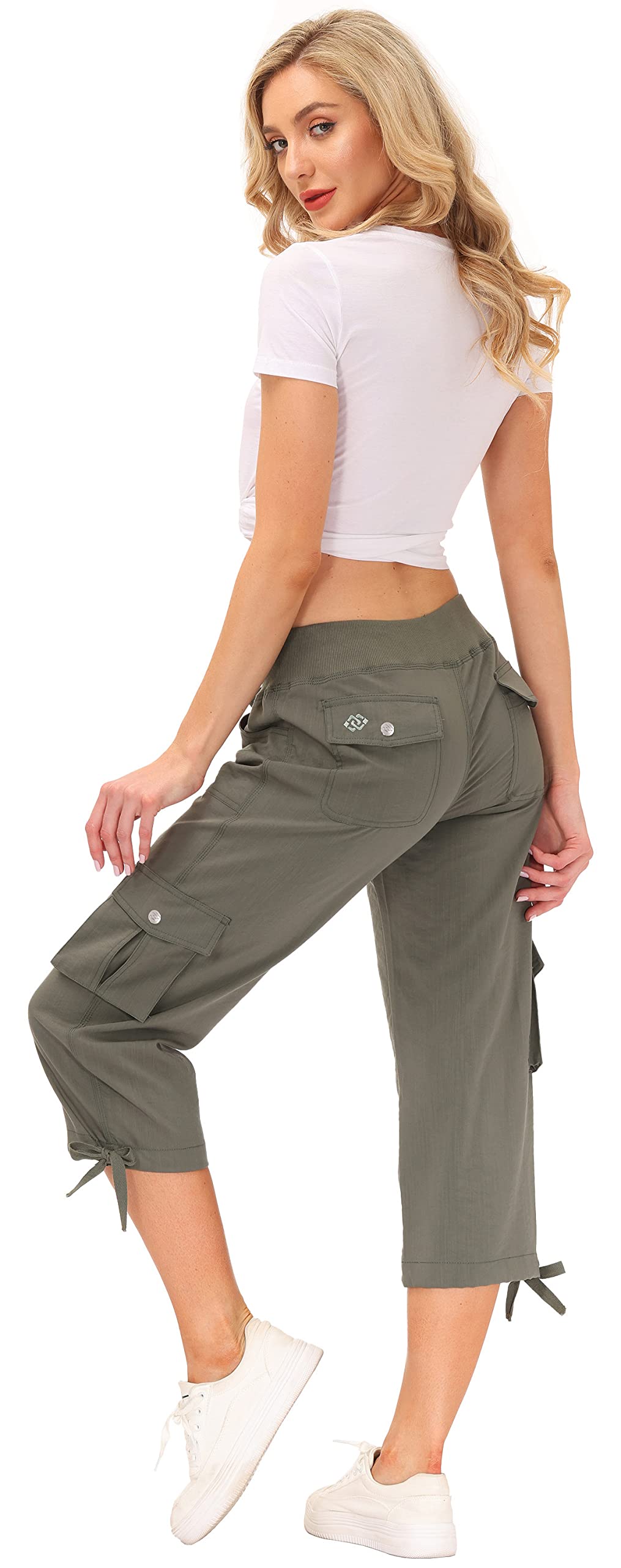 MoFiz Women's Capris Cargo Hiking Pants Lightweight Quick Dry Running Athletic Outdoor Summer Shorts for Women Button Pockets Ginger XS