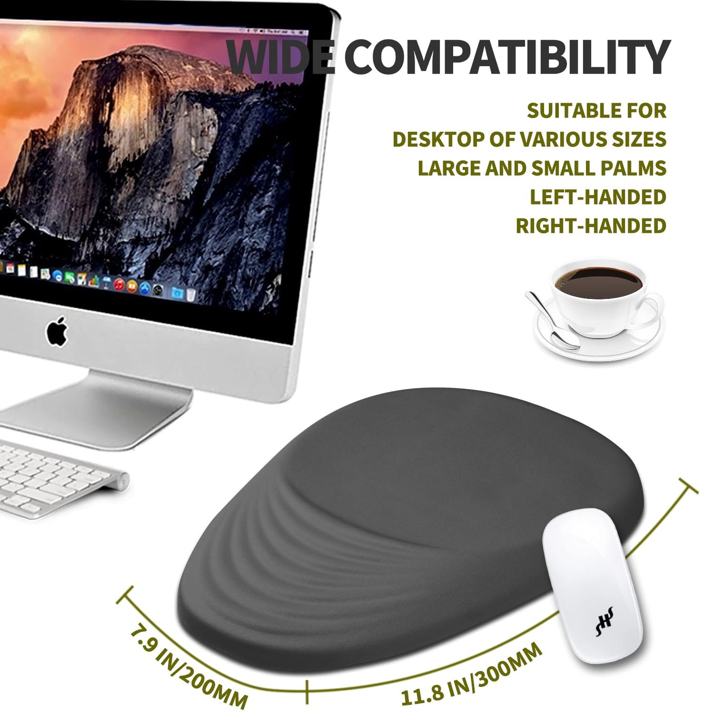 Hokafenle Ergonomic Mouse Pad Wrist Support, Terraced Slope Carpal Tunnel Wrist Pad for Mouse with Unibody Memory Foam, Wrist Rest Pain Relief Mousepad (Dark Grey, 11.8x7.9 in)