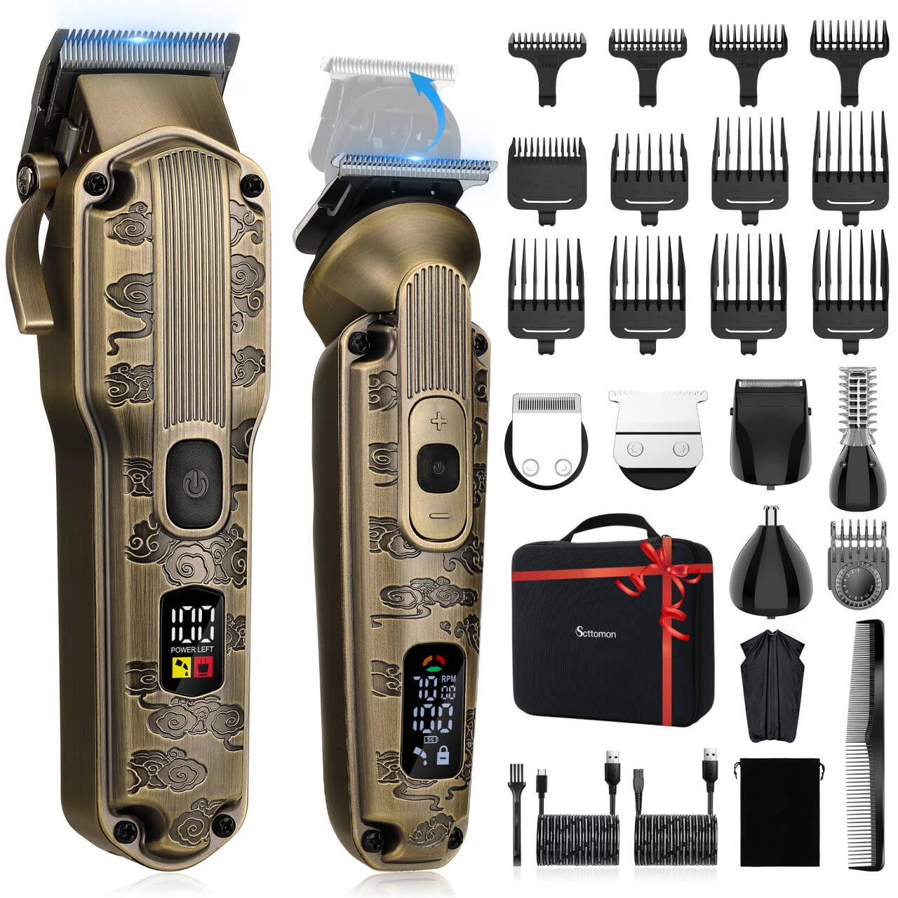 Scttomon Professional Hair Clipper for Men Hair Cutting Kit Men's Beard Trimmer Hair Trimmer Shaver Cordless Barber Clippers and Trimmers Set Bronze