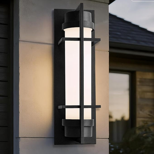 ALVIME 20 inch Large Outdoor Wall Sconce, Exterior Lighting Fixtures, Waterproof Modern Outdoor Wall Light, Black Outside Sconce Lights for House, Entryway, Patio, Garage, E26 Base&Etched Opal Glass