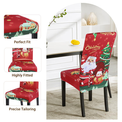 SearchI Christmas Dining Chair Covers Set of 4,Stretch Printed Kitchen Chair Cover Washable Spandex Xmas Parsons Chair Protector Slipcovers for Christmas Decoration,Holiday Party(Santa Claus)