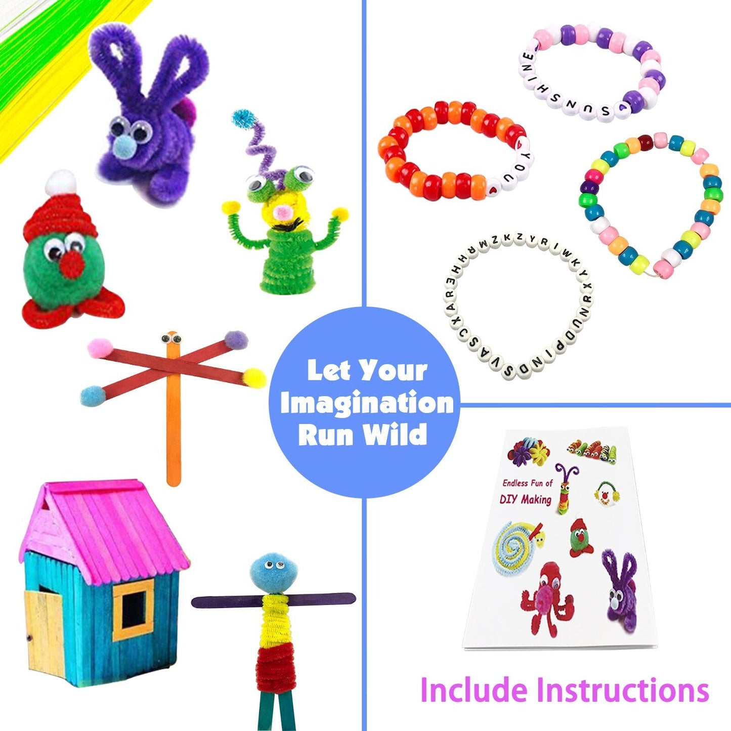 VLUINANI 3000Pcs Craft Kits for Kids DIY Arts and Crafts Supplies Set with Pipe Cleaners Craft Box Preschool Homeschool Toys Gift for Kids Boys and Girls Age 4 5 6 7 8