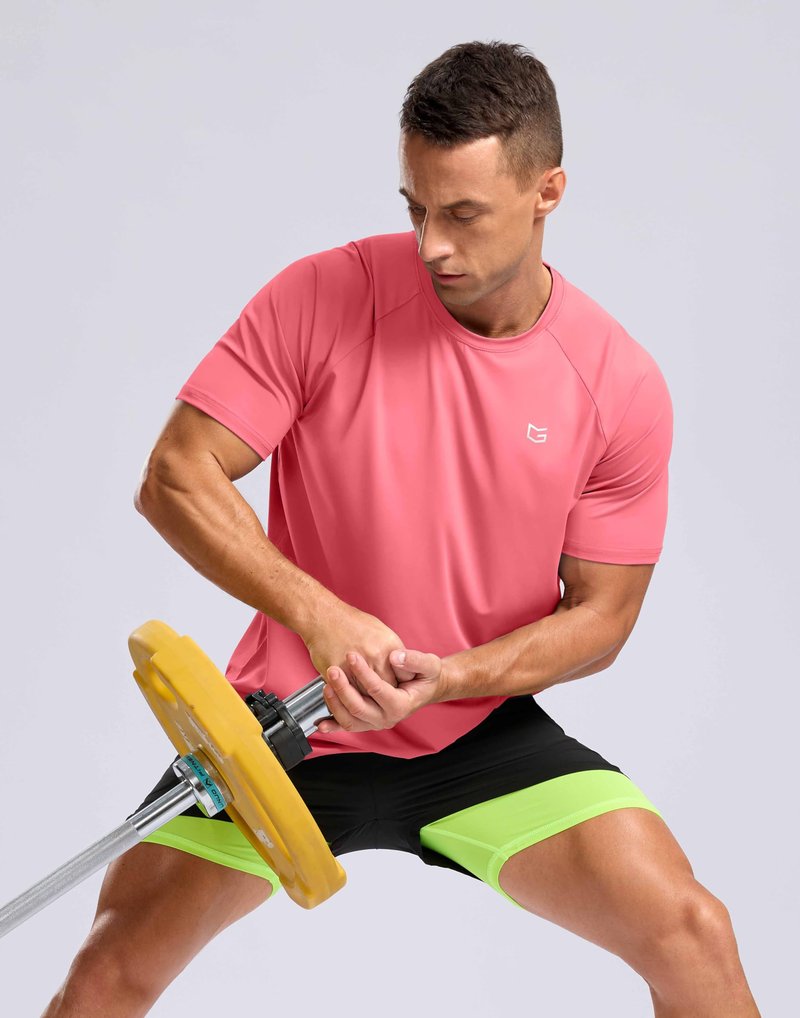 G Gradual Men's Athletic Workout T-Shirts Moisture Wicking Cooling Running Shirts Short Sleeve Performance Tee for Gym Tennis(Pink,XXL)