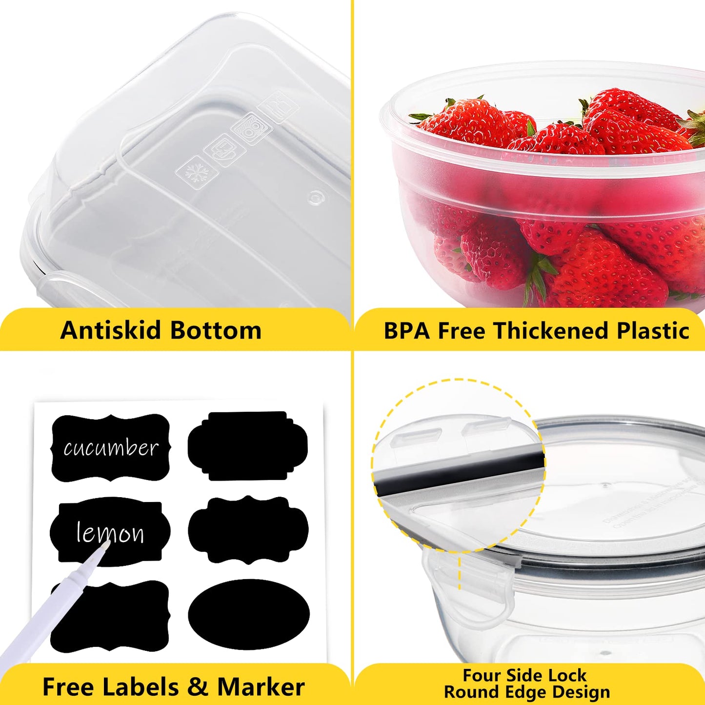 34 PCS Food Storage Containers Set with Airtight Lids (17 Lids &17 Containers) - BPA-Free Plastic Food Container for Kitchen Storage Organization, Fruit Meal-prep Containers with Labels & Marker
