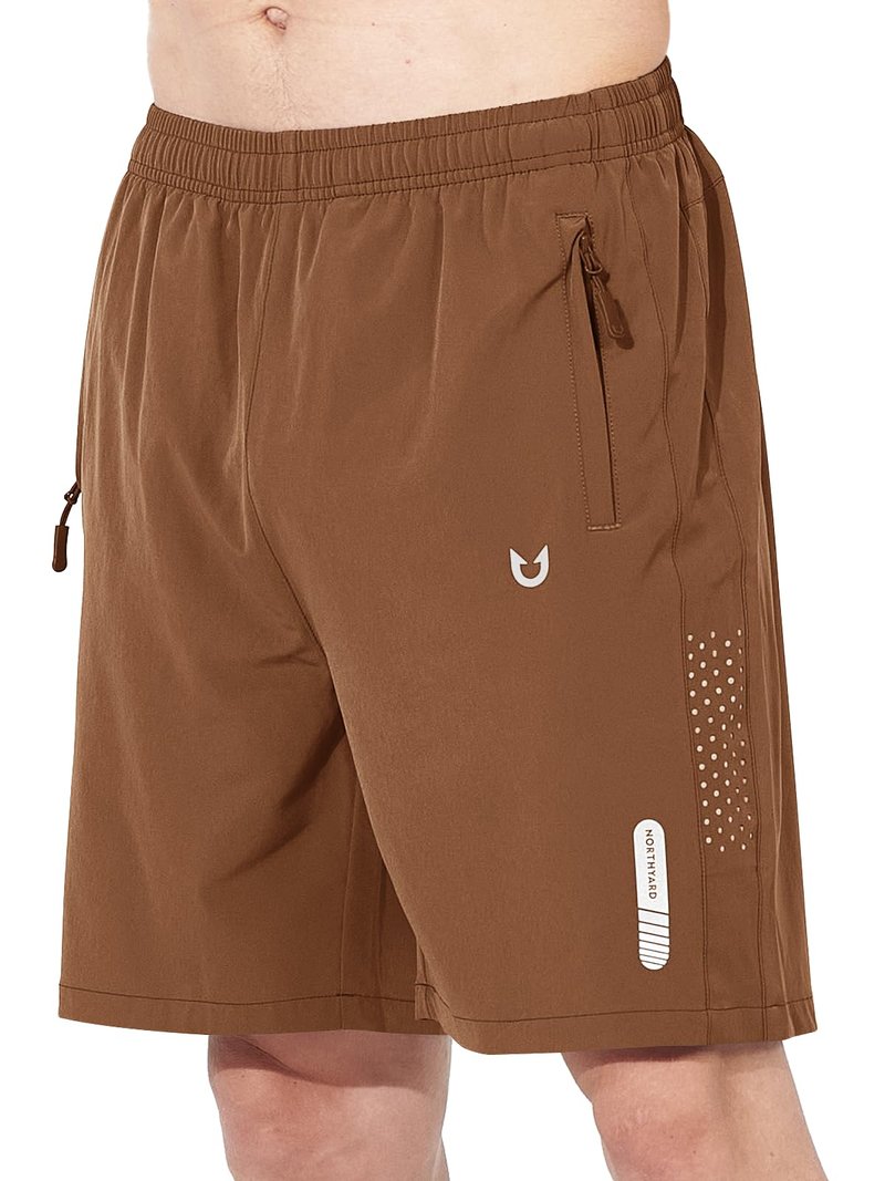 NORTHYARD Men's Athletic Running Shorts Gym Workout 7"/9"/5" Quick Dry Lightweight Sports Basketball Tennis 3 Zipper Pockets Brown S