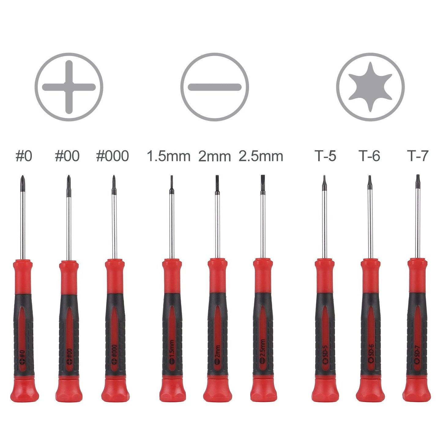 EFFICERE 9-Piece Precision Screwdriver Set | Phillips #0, #00, #000 | Flat 1.5mm, 2.0mm, 2.5mm | Torx T5, T6, T7 | Durable Chrome Vanadium Steel Shaft, Magnetic Tip, Ergonomic Grip, and Swivel End Cap