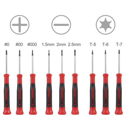 EFFICERE 9-Piece Precision Screwdriver Set | Phillips #0, #00, #000 | Flat 1.5mm, 2.0mm, 2.5mm | Torx T5, T6, T7 | Durable Chrome Vanadium Steel Shaft, Magnetic Tip, Ergonomic Grip, and Swivel End Cap