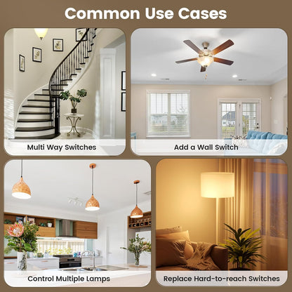 SURAIELEC 3 Way Wireless Light Switch and Receiver Kit, Decorator Rocker Wall Switch, 15 AMP, 100FT, No Wiring No WiFi, Remote Control for Lighting, Neutral Wire Required (Upgrade Antenna Model)