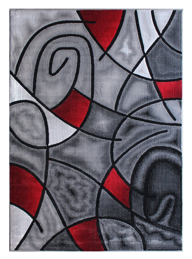 Masada Rugs, Modern Contemporary Area Rug, Red Grey Black. (8 Feet X 10 Feet)