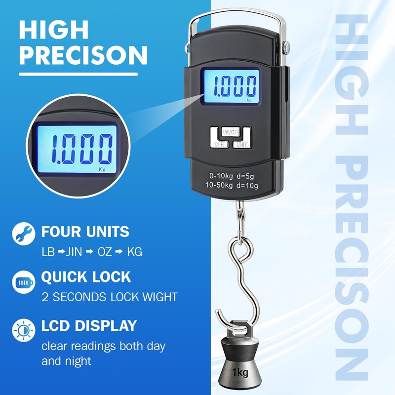 Sabary 6 Pcs Digital Fish Scale 110lb/50kg Hanging Fishing Scale Luggage Scales, Backlit LCD Display, Stainless Steel Hook, for Gym, Hunting, Farming, Fishing, Travelling Gifts for Men