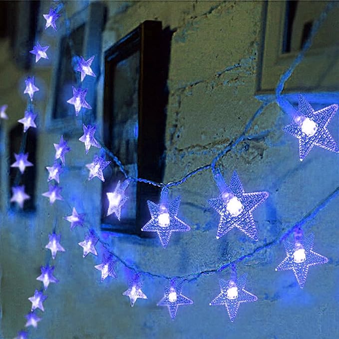 ITICdecor Star Lights Star String Lights 15 FT 30 LED Fairy Light Battery Operated Indoor&Outdoor Twinkle Christmas Lighting Bedroom Decor for Xmas Tree(Blue)