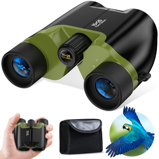 High Powered 15x25 Compact Binoculars for Adults&Kids with BAK4 Prism,FMC Lens,Waterproof Binocular with Low Light Vision,Small Binoculars for Cruise Ship/Theater/Travel/Sightseeing (Green)
