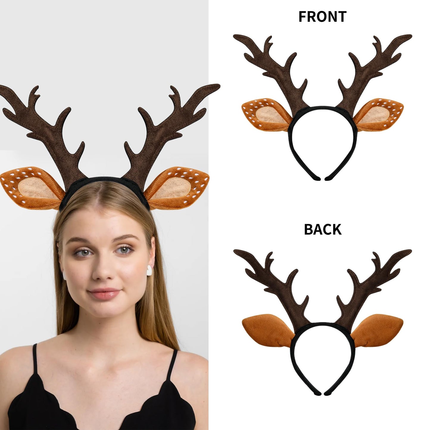 woxafo Deer Antlers Headband, Deer Costume for Women Adults, Cute Reindeer Horns Ears Costume Accessories for Halloween Christmas Cosplay Supplies