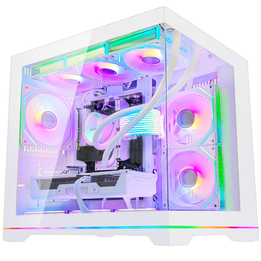 HOENGAGER Software ARGB Control Gaming PC Desktop - AMD Ryzen 7 9800X3D - Radeon RX 9070 XT (16GB) - 32GB DDR5 6000MHz - 1TB PCIe NVMe SSD - White Panoramic Glass Case, RGB Fans, Wi-Fi, Win 11