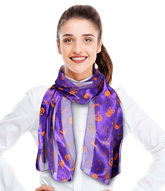 CBC Crown Halloween Theme Scarf Pumpkin Pattern Halloween Theme Scarf (PURPLE-HALLOWEEN-13 x 60")