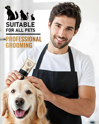 Dog Clippers, Rechargeable Low Noise Cordless Pet Clippers, with 4 Guide Combs and Cleaning Brush Nail Kits