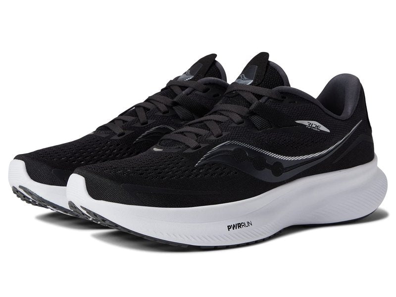 Saucony Women's Ride 15 Running Shoe, Black/White, 8
