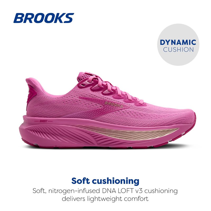 Brooks Women’s Ghost 17 Neutral Running Shoe - Pink/Fuchsia/Gold - 8 Medium
