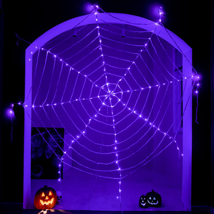 Light Up Lighted Spider Web 12 Ft 120 LED Spider Web Lights Giant Halloween Decorations Outdoor Waterproof for Outdoor Indoor Yard Party Haunted House Decor, Purple