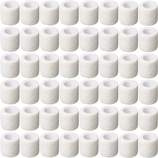 Treela 64 Pack 2" x 5 Yards Self Adhesive Cohesive Bandage Wraps, Elastic Breathable Athletic Tape, Flexible Self Adherent Bandage Rolls for Wrist, Ankle, Fingers, Sports & Pets (White)