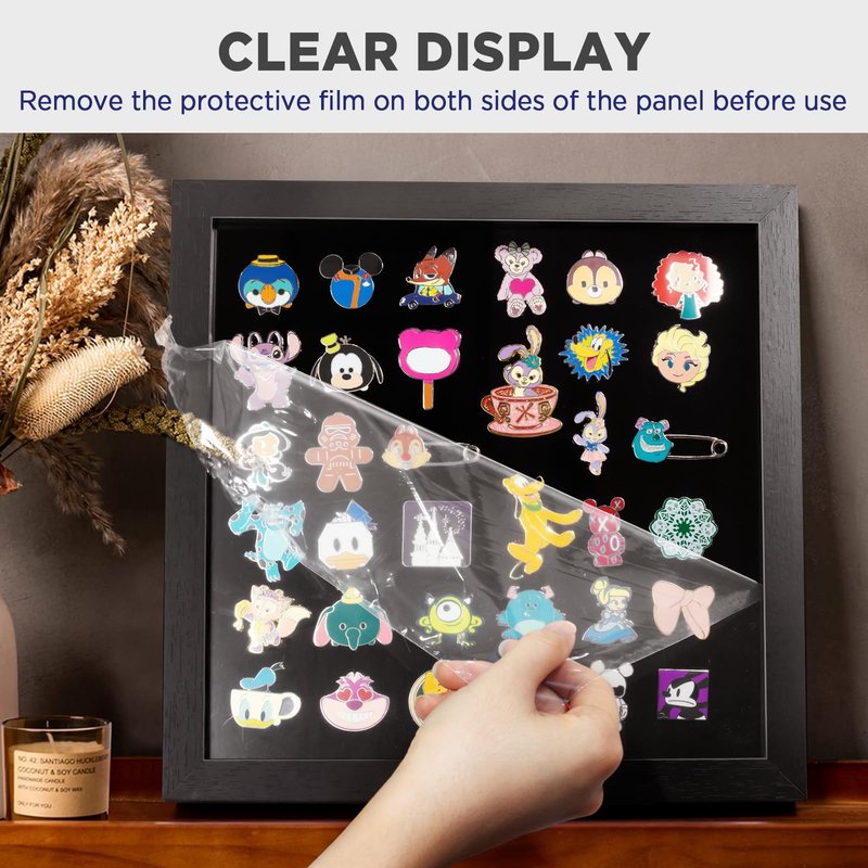 11x11 Enamel Pin Display Frame, Pin Collection Shadow Box, Desktop and Wall Display, Pin Display Case, Enamel Pin Holder, Black