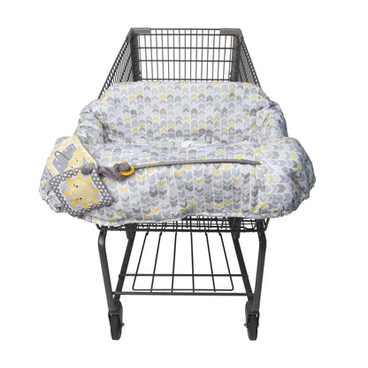 Boppy Shopping Cart Cover, Sunshine Chevron, Cart Cover for Babies with Soft 360-Degree Coverage, Safety Harness, and SlideLine Toy Tether with Crinkle Sun Book Toy Included, 6mo+