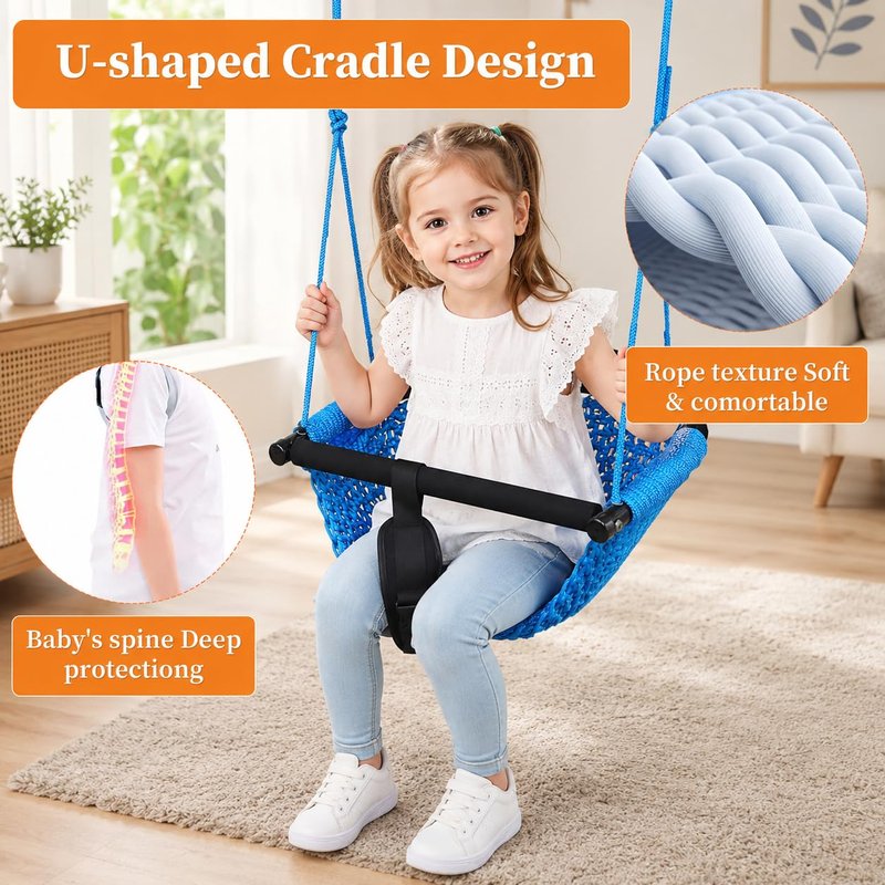 Kids Swing Seats Indoor Hand-Made Net Swing with Adjustable Rope Tree Swings for Kid Child Backyard Playground Swings Outside Indoor