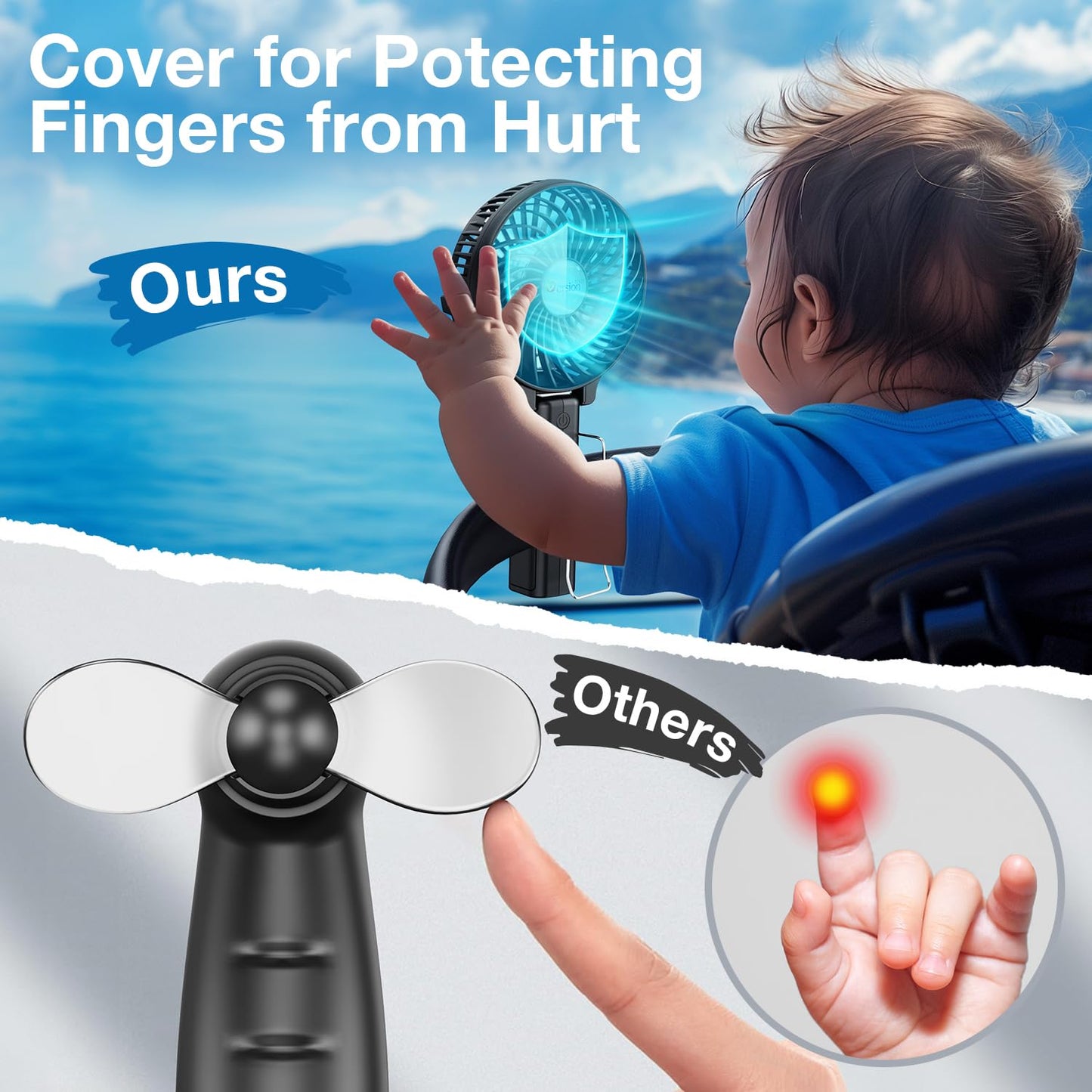 VersionTech Hand Held Fan,Portable Handheld USB Rechargeable Fans with 3 Speeds,Battery Operated Electric Powered Mini Foldable Desk Desktop Fans for Home Office Ceiling Travel Black