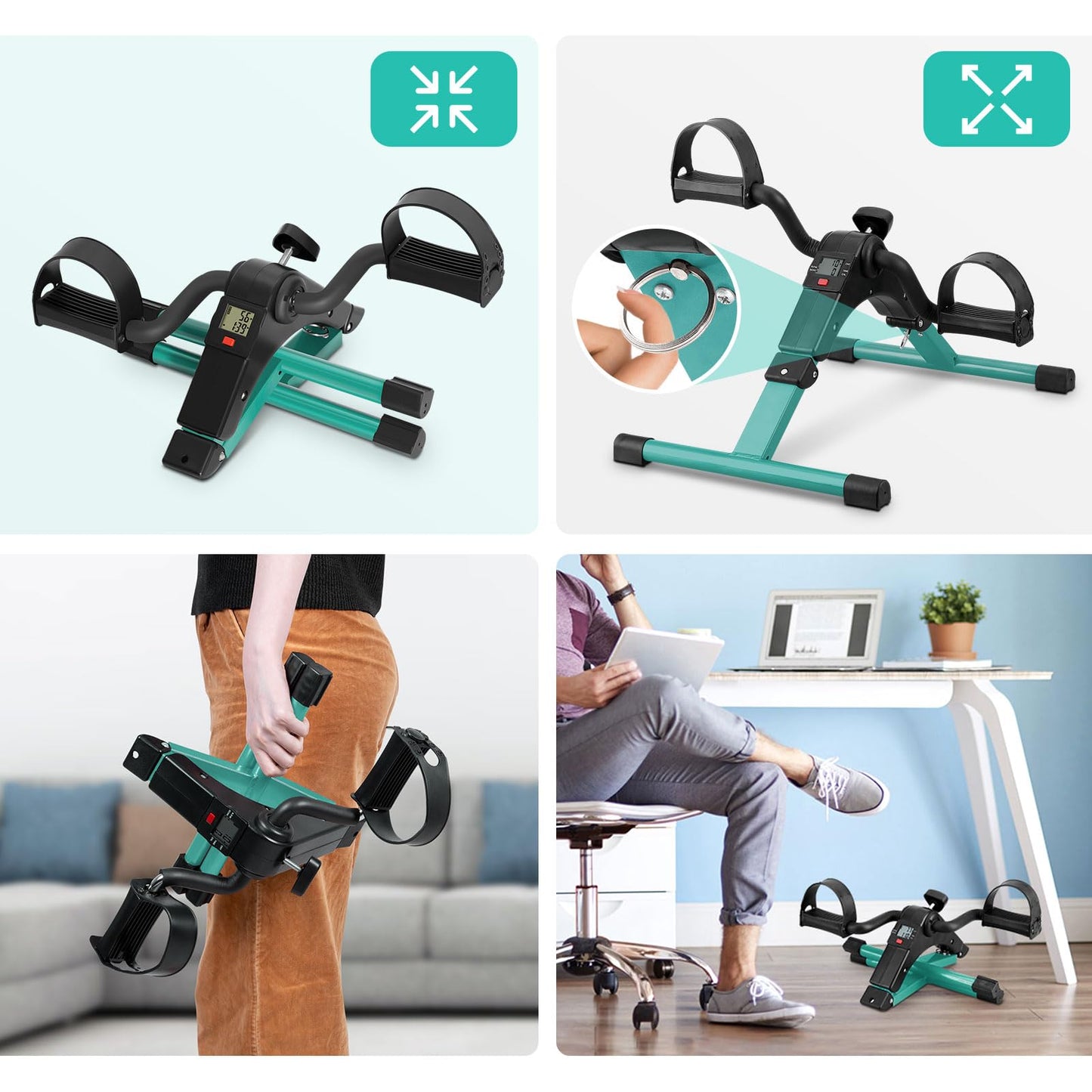 Uten Folding Pedal Exerciser, Under Desk Bike Pedal Exerciser, Mini Under Desk Exercise Bike Foot Hand Cycle Portable, Arm and Leg Exercise Peddler Machine with LCD Monitor, Leg Exercise Equipment