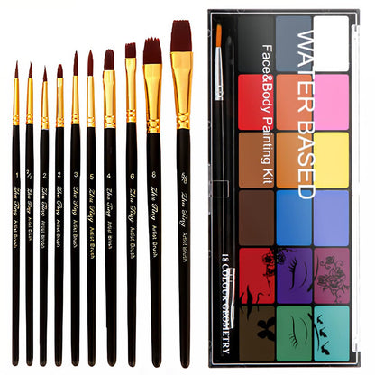 BRIMFULITE Face Painting Kit Non-toxic Body Paint Washable 18 Colors Facepaint Makeup Kit for Adults with 10 Face Paint Brushes for Halloween Party Cosplay Makeup (Color 001)