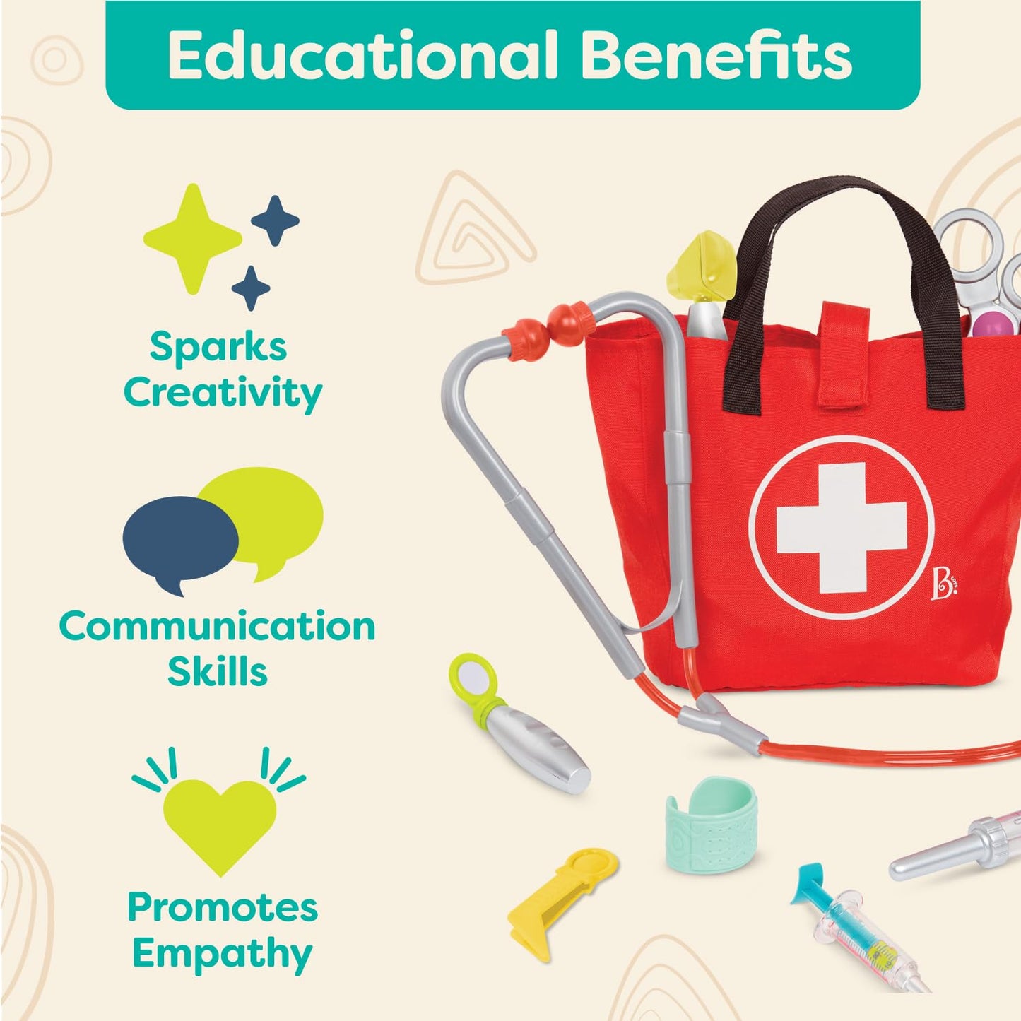 B. toys – Mini Doctor Care Kit with Realistic Tools for Toddlers & Kids – Educational Toys for Role Play & Imaginative Play – Includes Medical Bag & Accessories – 18+ months