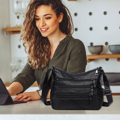 Ladies Shoulder Bags Soft PU Leather Crossbody bag for Women Multi Pockets Lightweight Waterproof Crossbody Handbags for Travel Daily Use Black