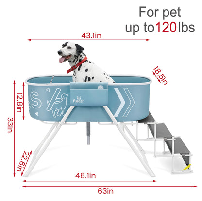 Furesh Big Dipper Dog Bath Tub with Stairs, Elevated Portable Foldable Wash Station with Steps for Bathing, Shower and Grooming, Indoor, Outdoor, for Medium to Large Size Dogs