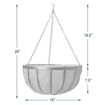 Arcadia Garden Products Round Planter, 16-Inch 1592 Solstice Series Coconut Hanging Basket, Black