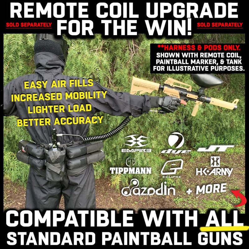 Maddog 4+1 Entry Level Paintball Harness Pod Pack Belt with HPA CO2 Tank Holder Pouch | Includes (4) Paintball Pods