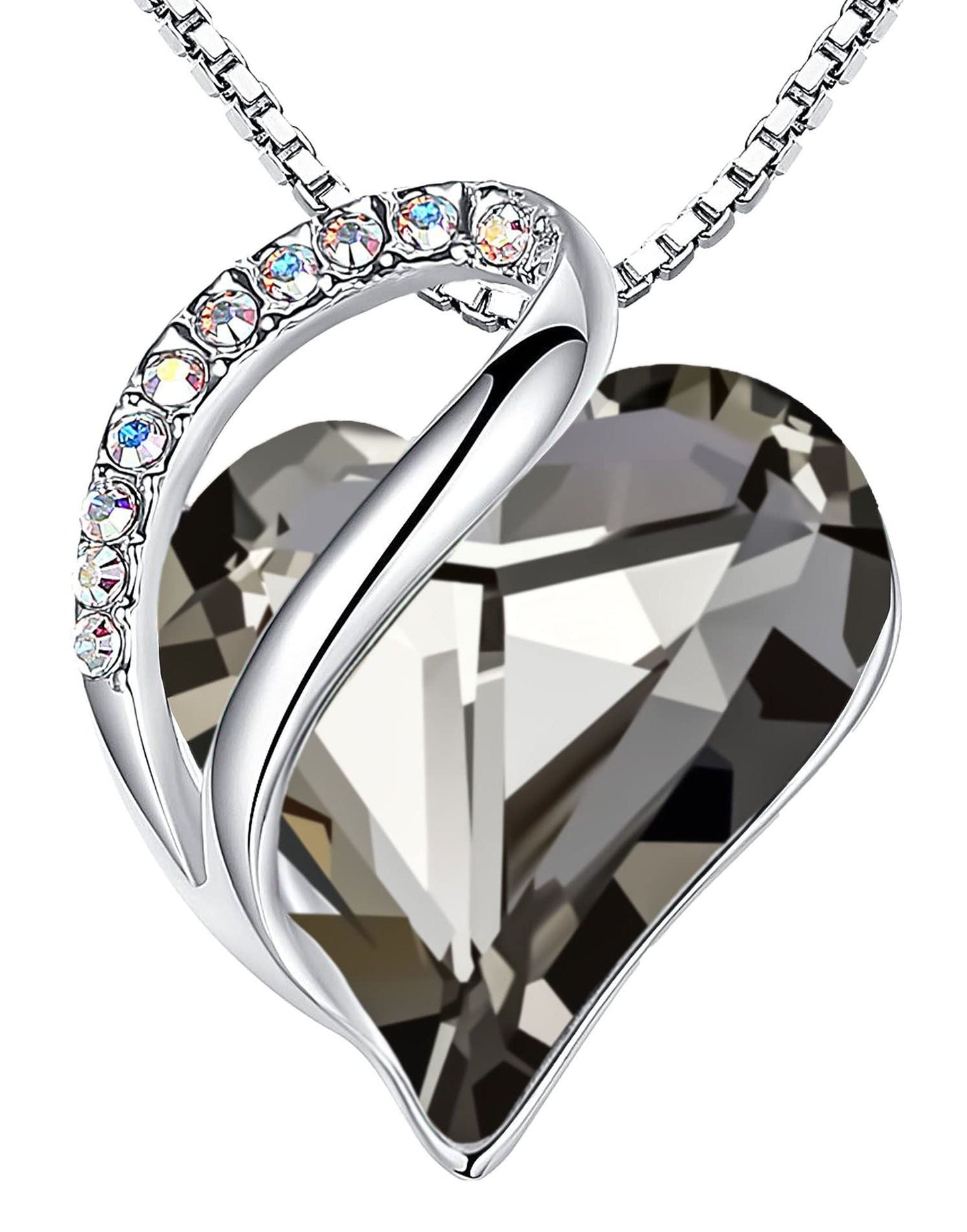 Leafael Valentine's Day Gift Necklaces for Women, Infinity Love Birthstone Heart Crystal Pendant, Birthday Anniversary Jewelry for Wife, Mom, and Her, Silver Plated, 18" + 2" Adjustable Chain